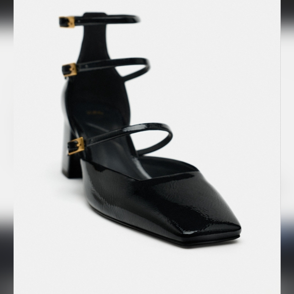 ZARA WOMAN SS24 BLACK BLOCK HEEL SHOES WITH BUCKLES REF:1232/210